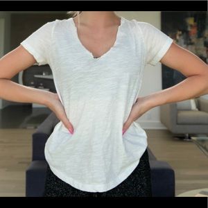 Sheer -Ish White ripped V neck ❥